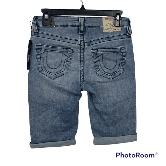True Religion Riley knee length shorts light Wash mid rise Bermuda shorts Sz 26 - Picture 10 of 11